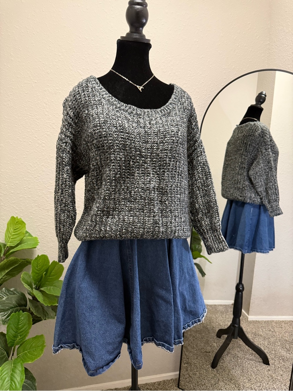 SHEIN Gray Marled Scoop Neck Knit Sweater